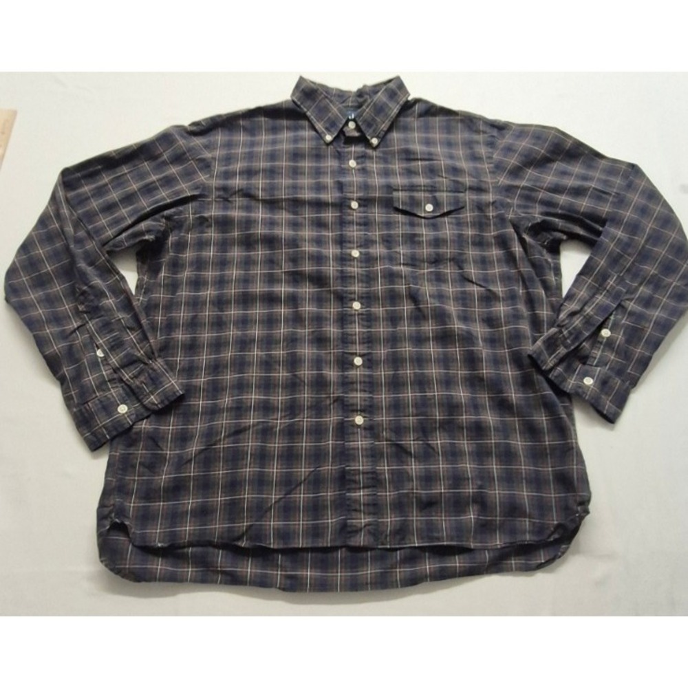 Ralph Lauren men's blue plaid long sleeve button up shirt XL Cotton preppy